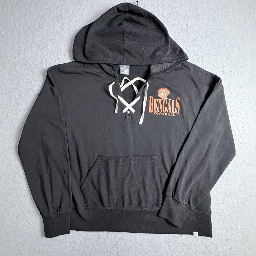 NFL Cincinnati Bengals Women Large Oversized Hooded Sweatshirt Pullover Black